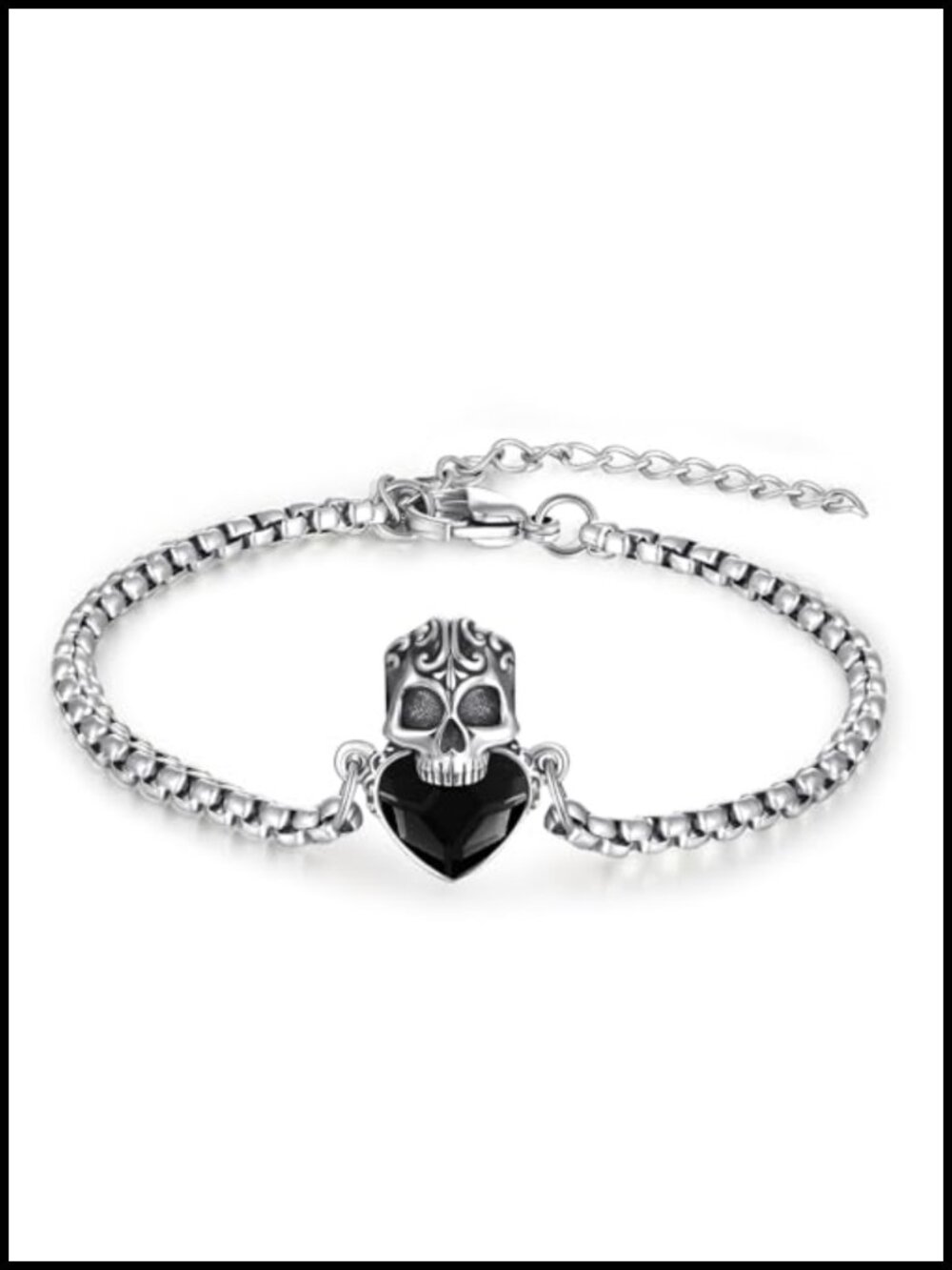 925 Sterling Silver Skull Bracelet Gothic Adjustable Crystal Jewelry